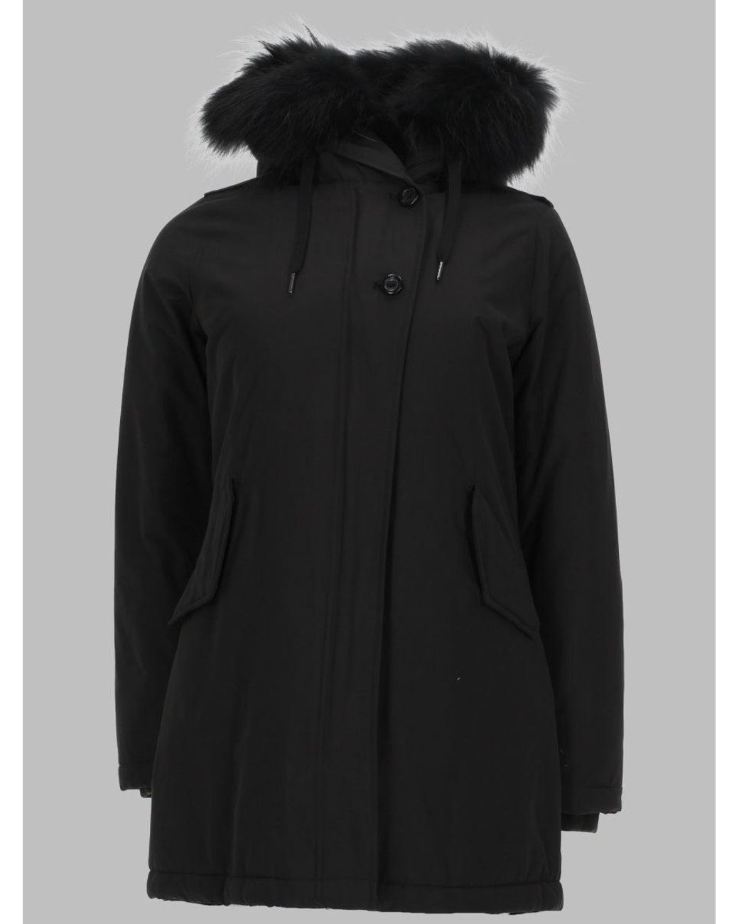 Canadian Black Hooded Parka Coat With Faux Fur Trim