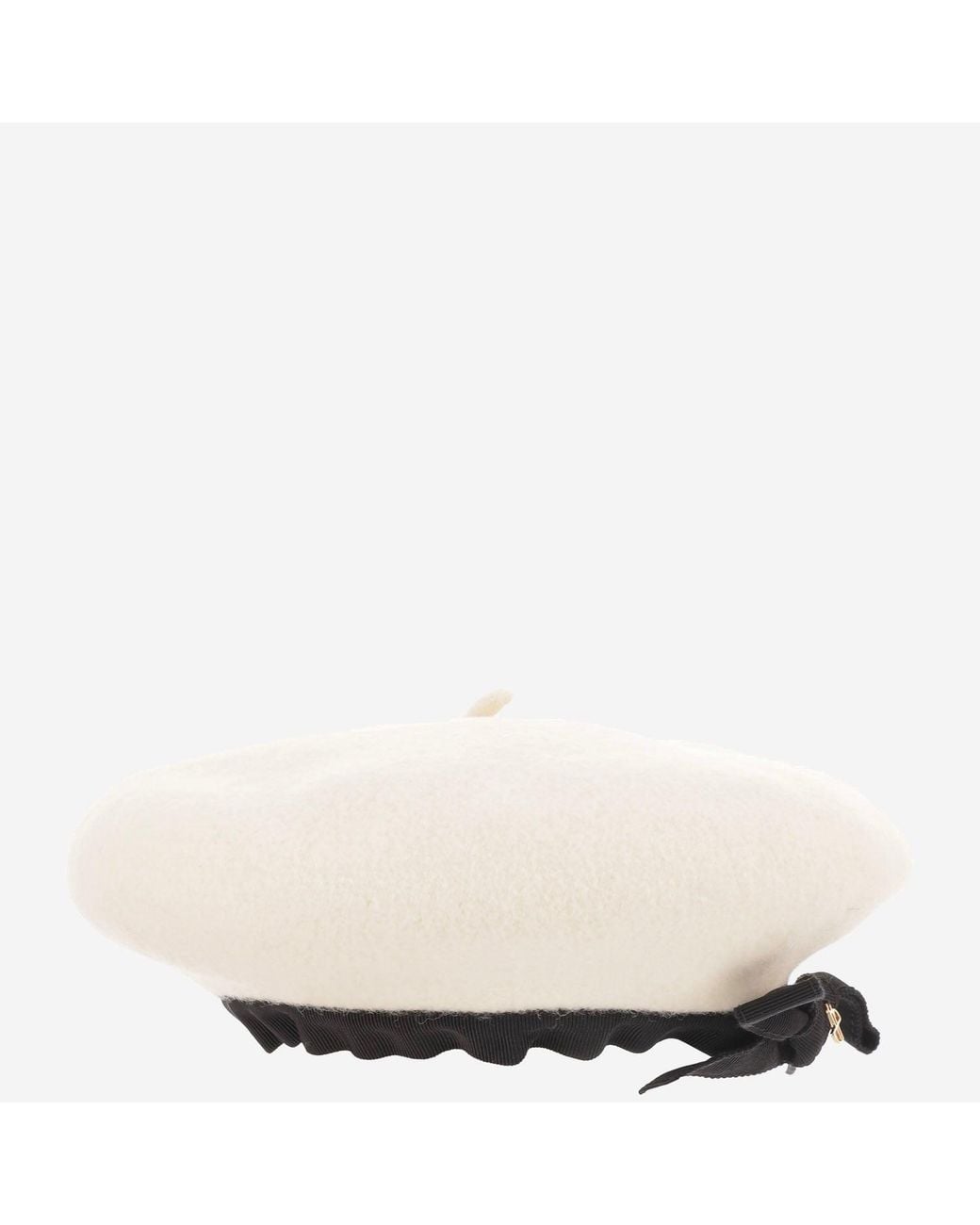 Patou Natural Wool Beanie With Grosgrain Bow