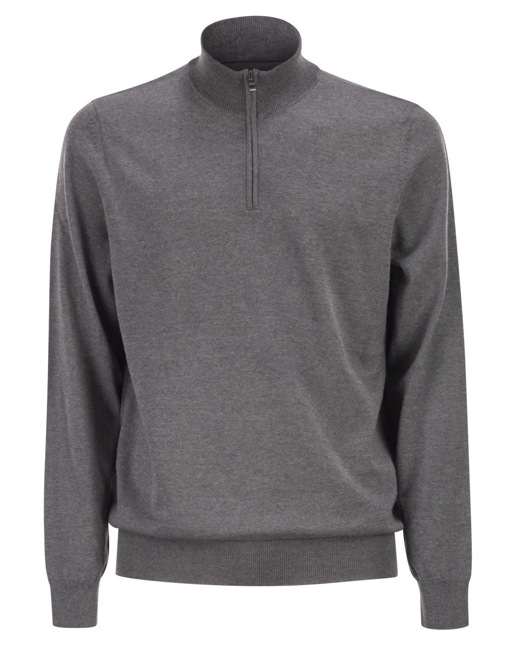Boss Gray Virgin Wool Jumper With Zip Collar for men