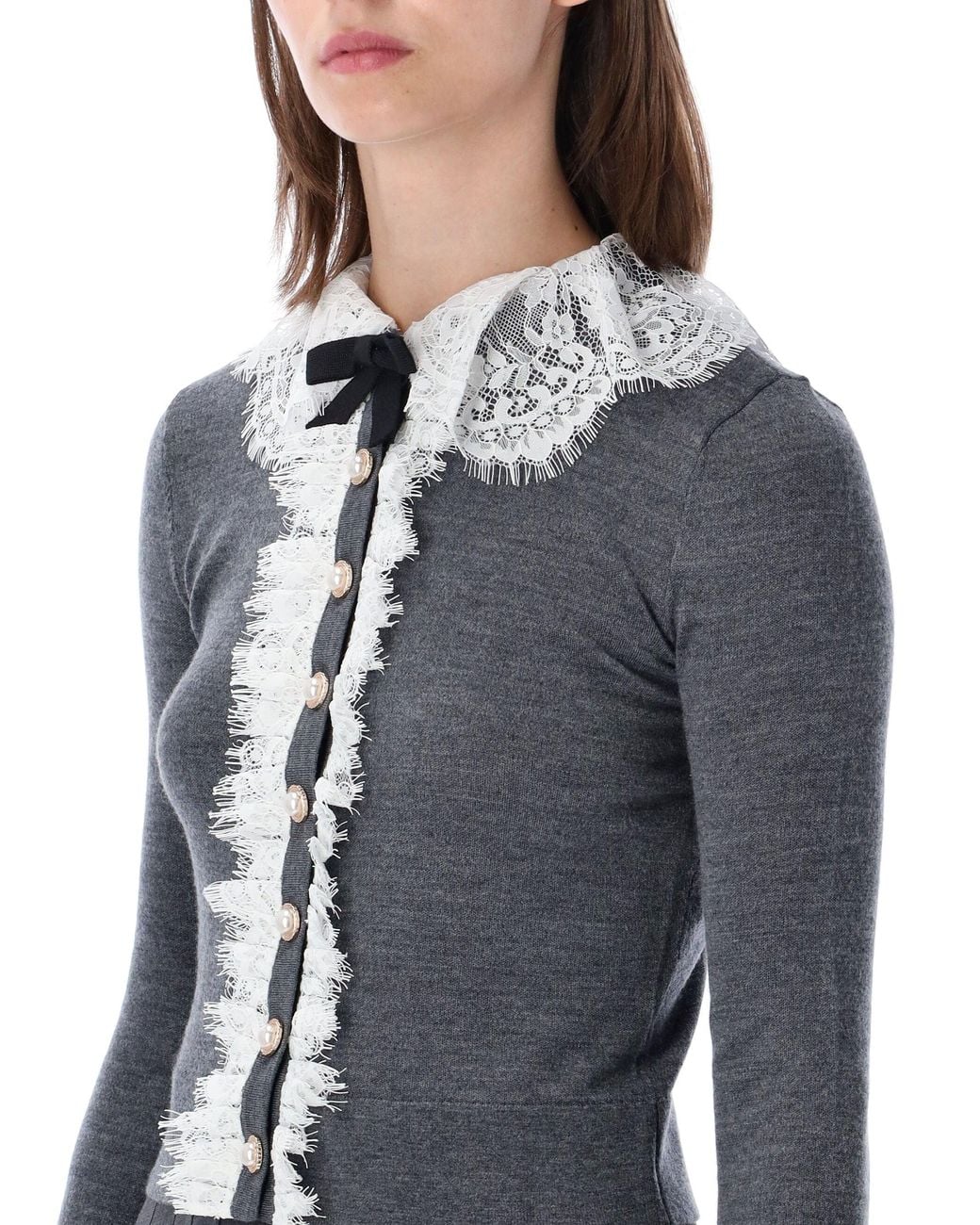 Self-Portrait Blue Chic Button-Front Sweater With Bow Motif