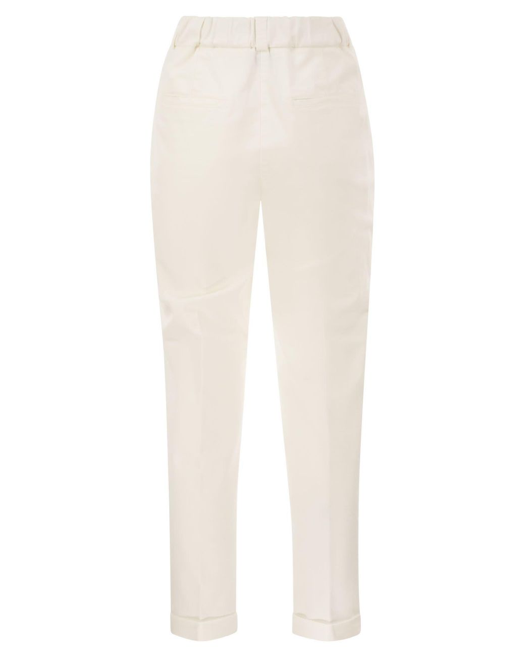 Peserico White Stretch Cotton Tapered Trousers With Elasticated Waistband