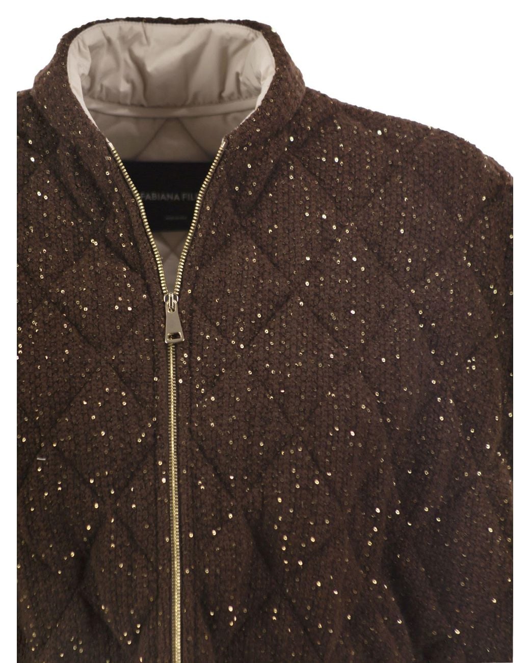 Fabiana Filippi Brown Quilted Virgin Wool, Silk And Cashmere Gilet With Sequins