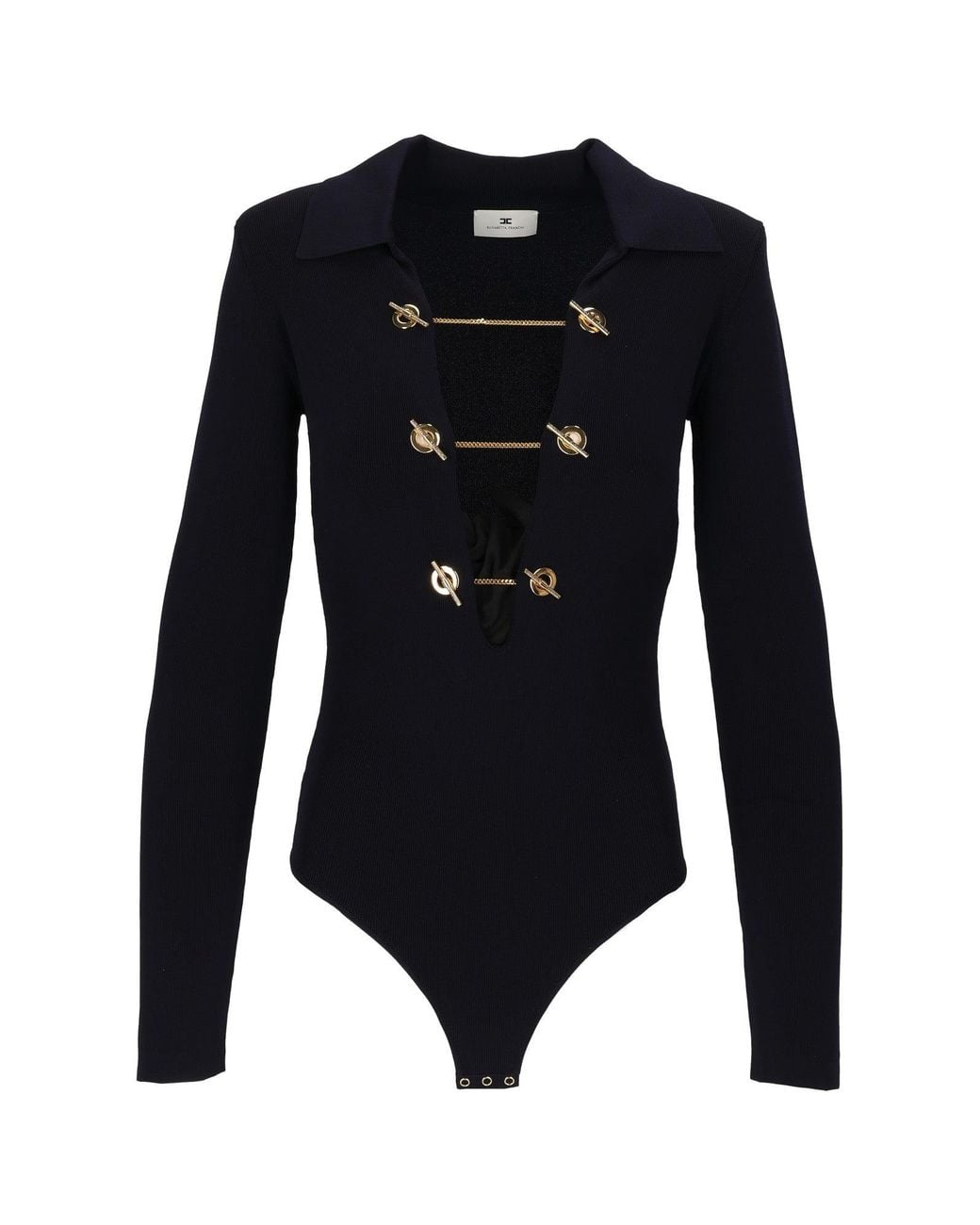 Elisabetta Franchi Black Knit Fitted Chain Bodysuit