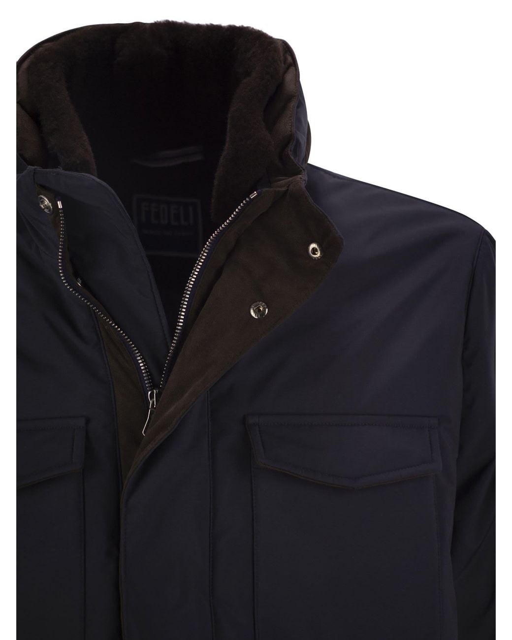 Fedeli Blue Trieste Rain Jacket And Shearling for men