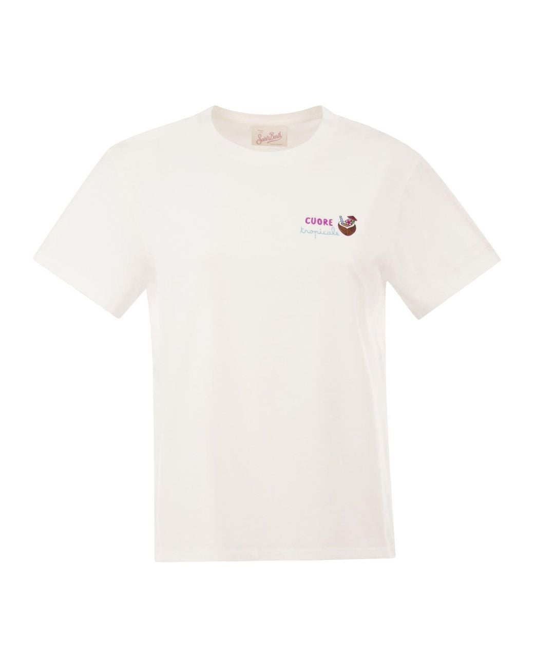 Mc2 Saint Barth White Cotton T-Shirt With Embroidered Front Detail
