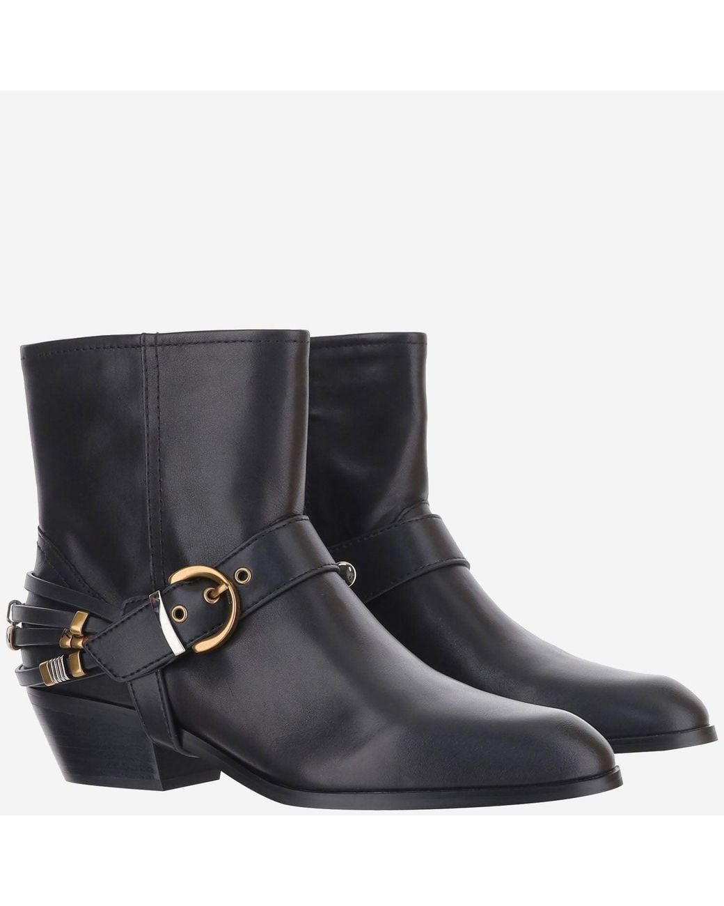 Pinko Blue Leather Ankle Boots With Logo