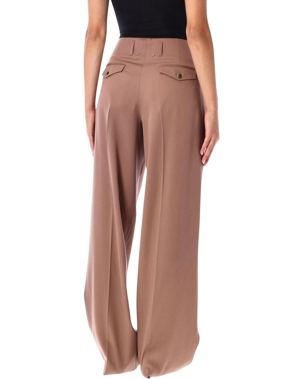 Golden Goose Deluxe Brand Pink Tailored Virgin Wool Wide-Leg Pants With High Waist & Back Star Detail