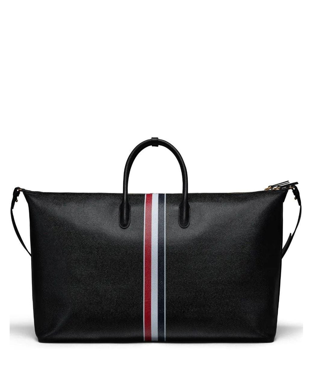 Thom Browne Black Soft Duffle Bag W/ Rwb Stripe