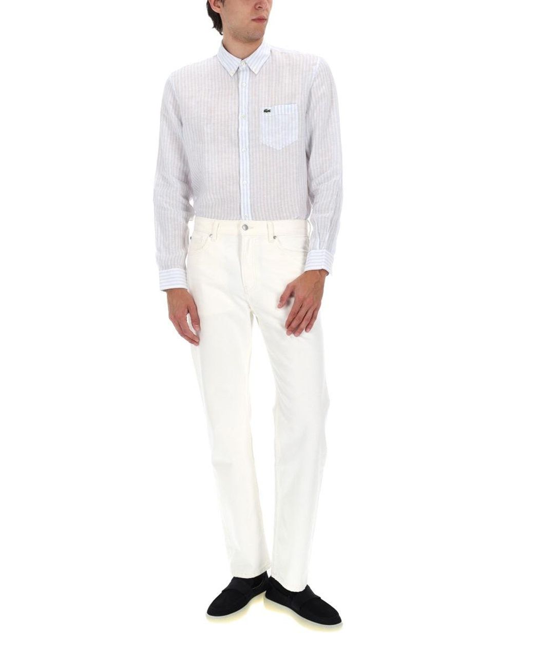 Lacoste White Camicia Con Logo for men