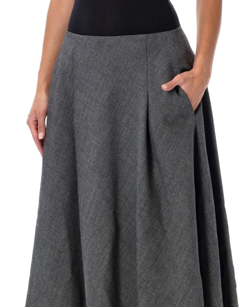 AMI Black Wool A-Line Maxi Skirt