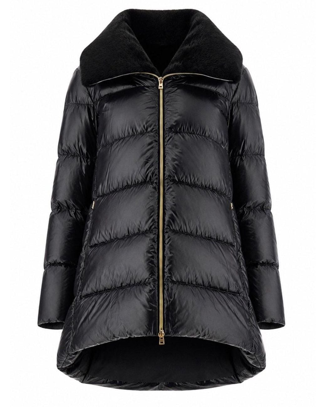 Herno Black Quilted Puffer Coat With 180 Cm Length Detail, Size 40