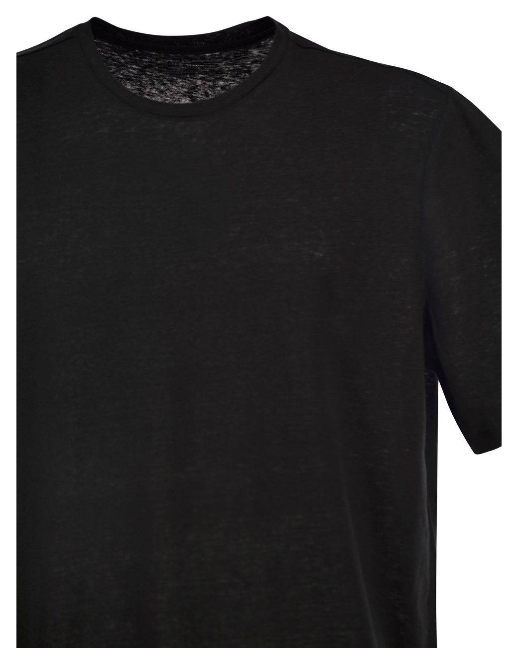 Majestic Black Stretch Linen T Shirt With Round Neckline