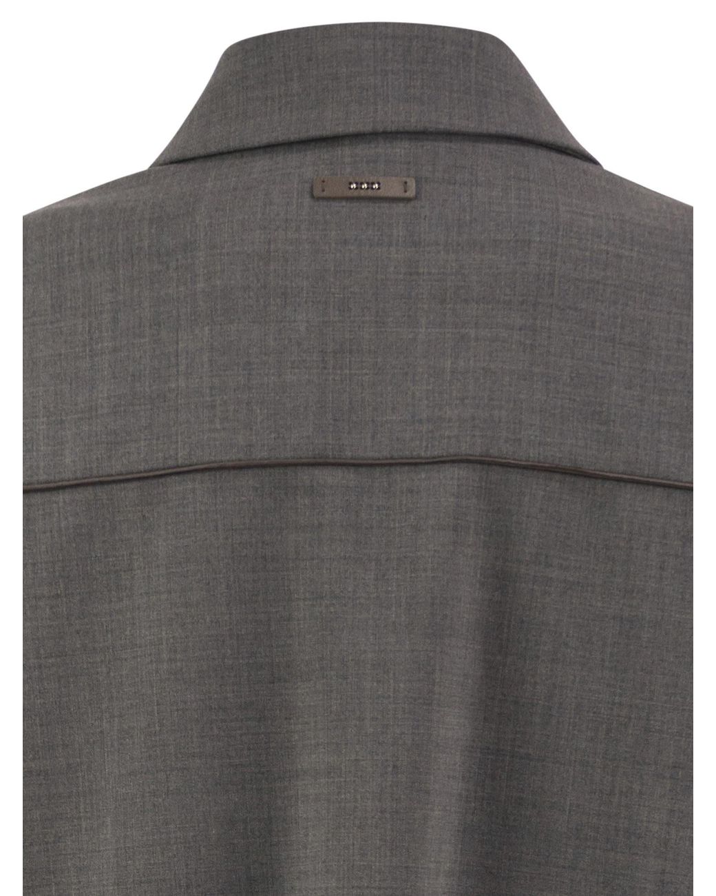 Peserico Gray Stretch Wool Blend Bomber Jacket