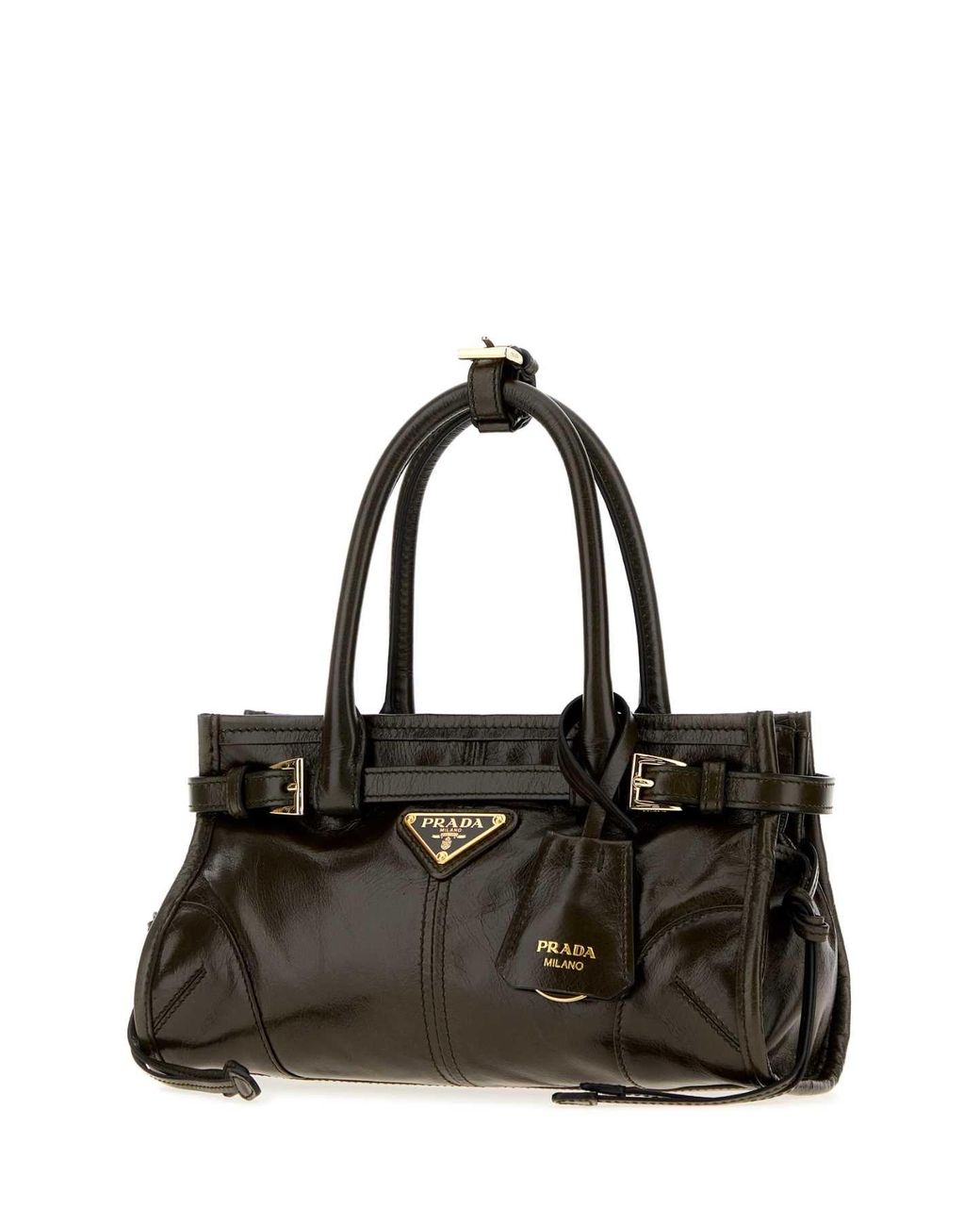 Prada Black Mini Leather Bonnie Handbag With Adjustable Shoulder Strap