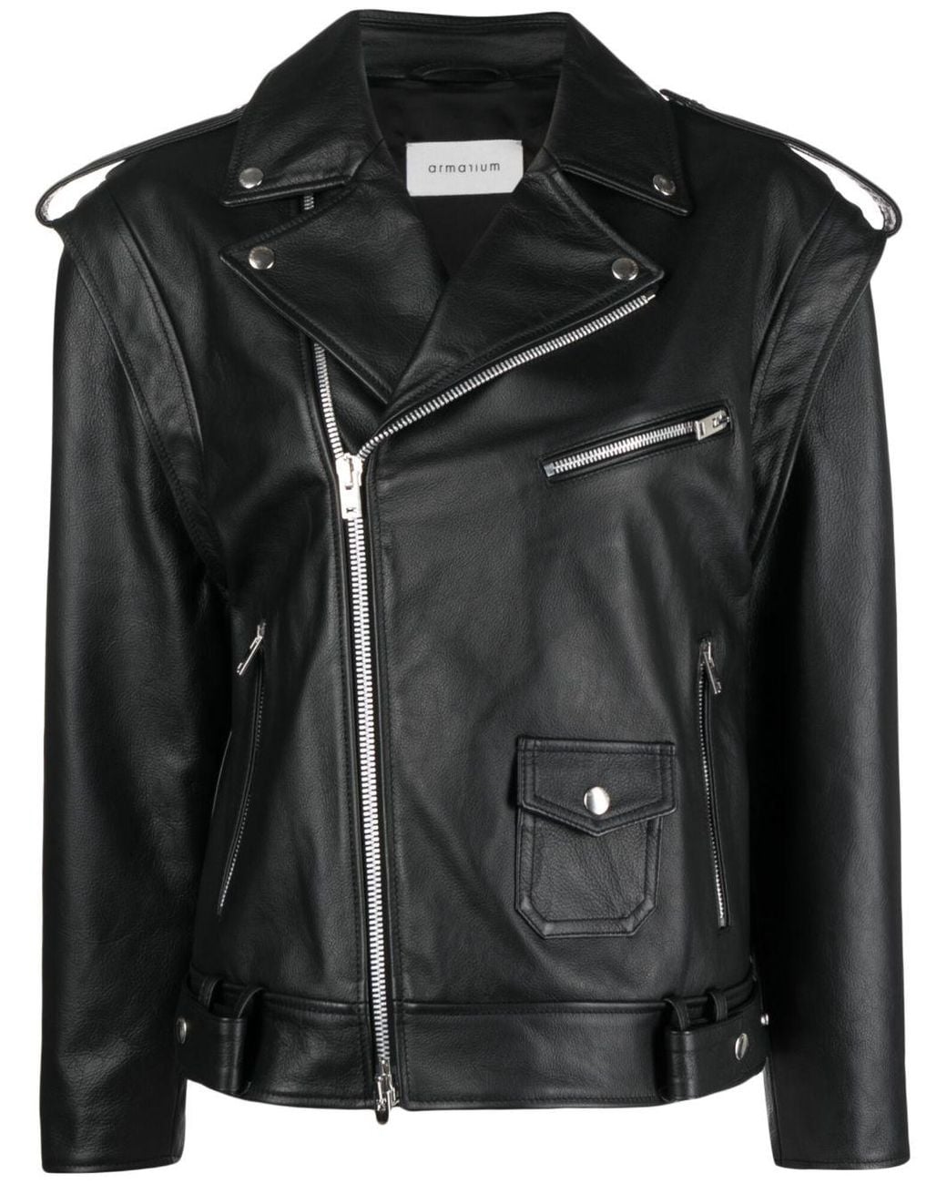 ARMARIUM Black Off-Centre Zip Leather Jacket