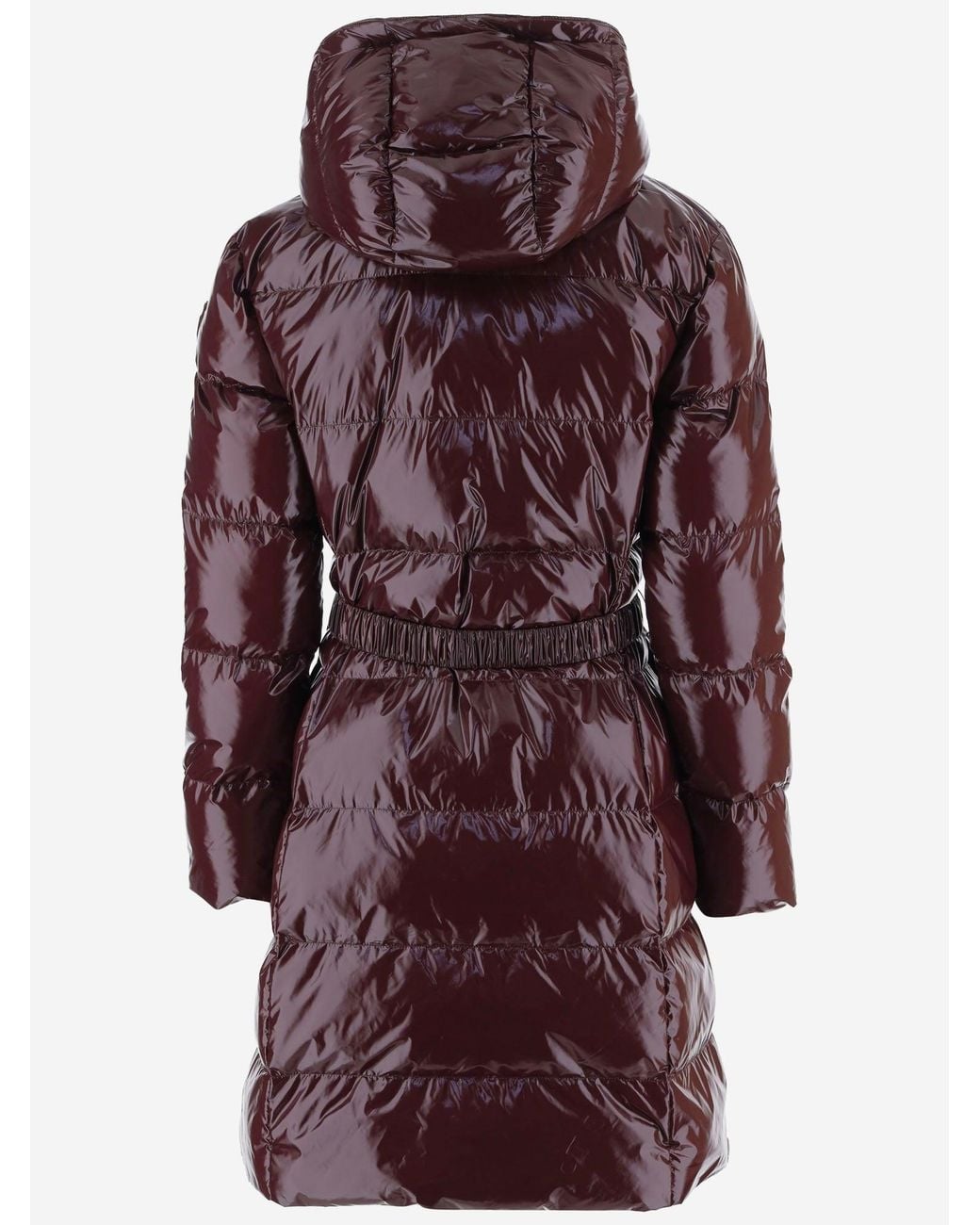 Pinko Purple Glossy Quilted Down Coat With Decorative Bird Buckle