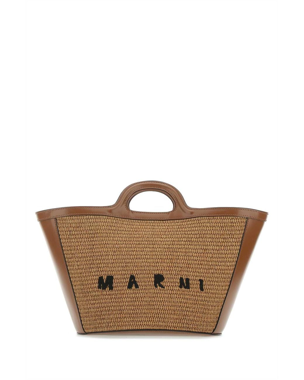 Marni Brown Two-Tone Leather And Raffia Small Tropicalia Summer Handbag Borse A Mano