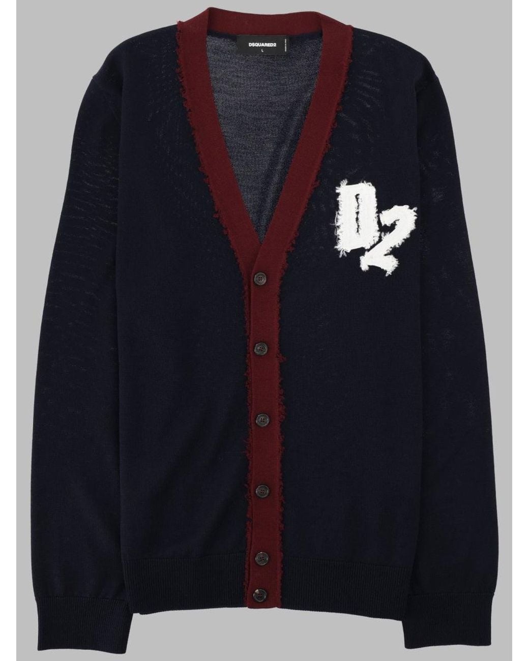 DSquared² Blue Deep V-Neck Oversized Wool Cardigan With Contrasting Button Detail