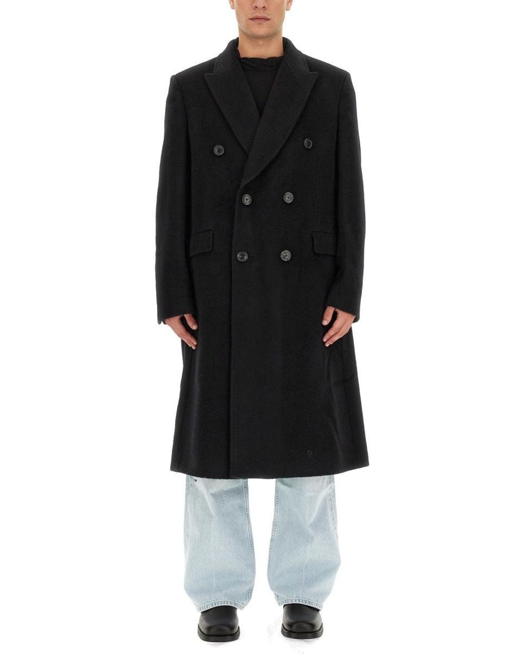Our Legacy Black Double-Breasted Coat Whale Wool Mohair Trench & Raincoats for men