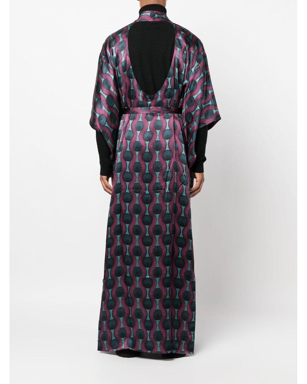 OZWALD BOATENG Blue Printed Silk Kimono Dress for men