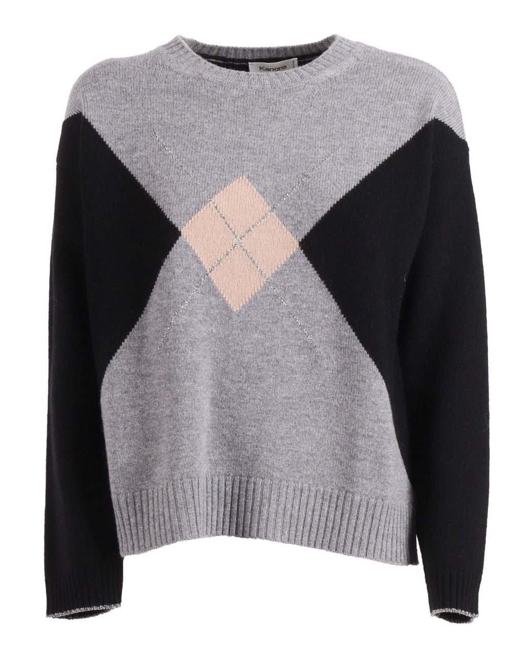 Kangra Cashmere Gray Girocollo Boxing Intarsio Rombo+Lurex