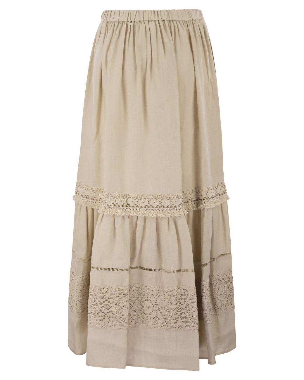 Weekend by Maxmara Natural Weekend Maxmara Wkipallore – Long Linen Skirt With Lace Inserts