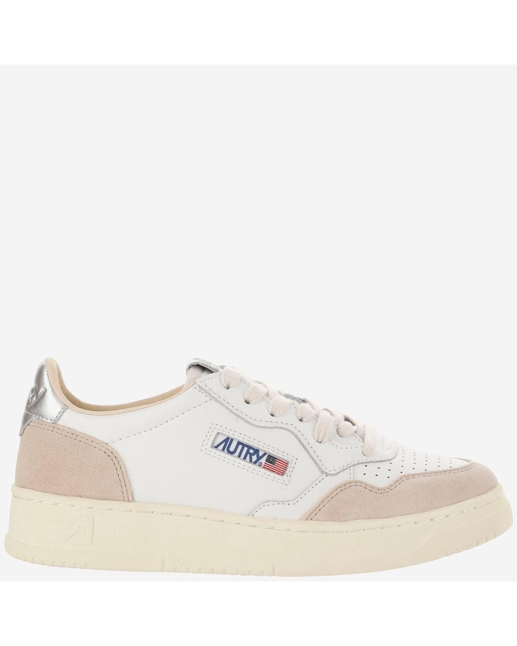 Autry White Leather Sneakers With Suede Inserts And Contoured Design