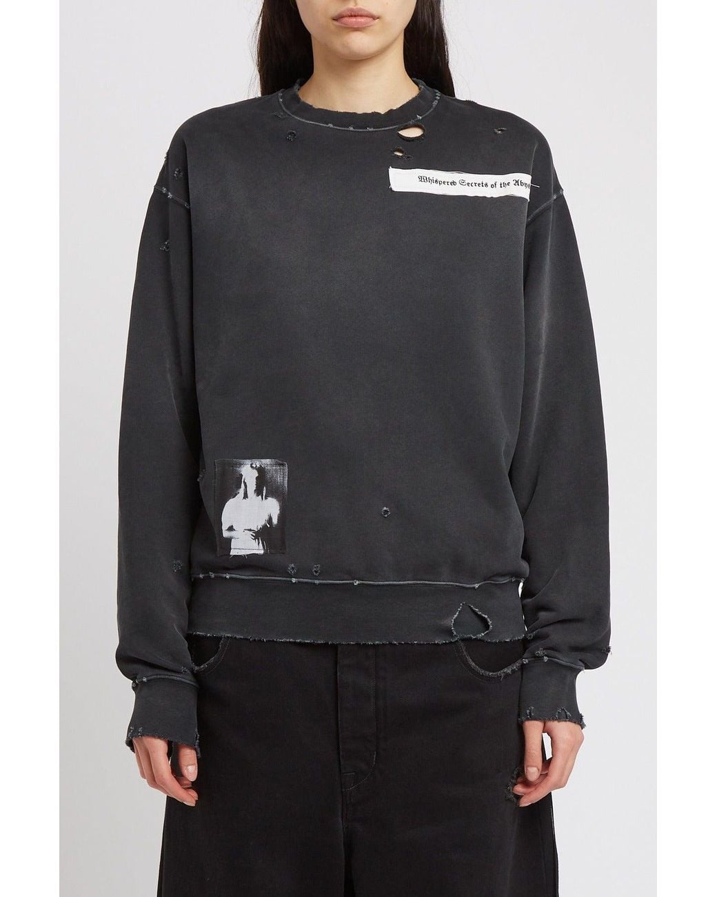 Ann Demeulemeester Black Zelma Standard Crew Neck Sweater With Printed Patches