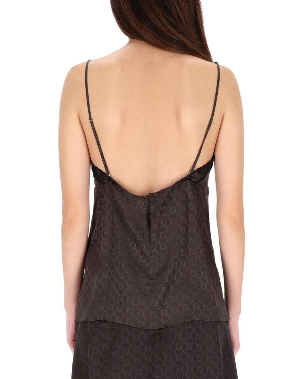 Fendi Brown Jacquard Ff Silk Top