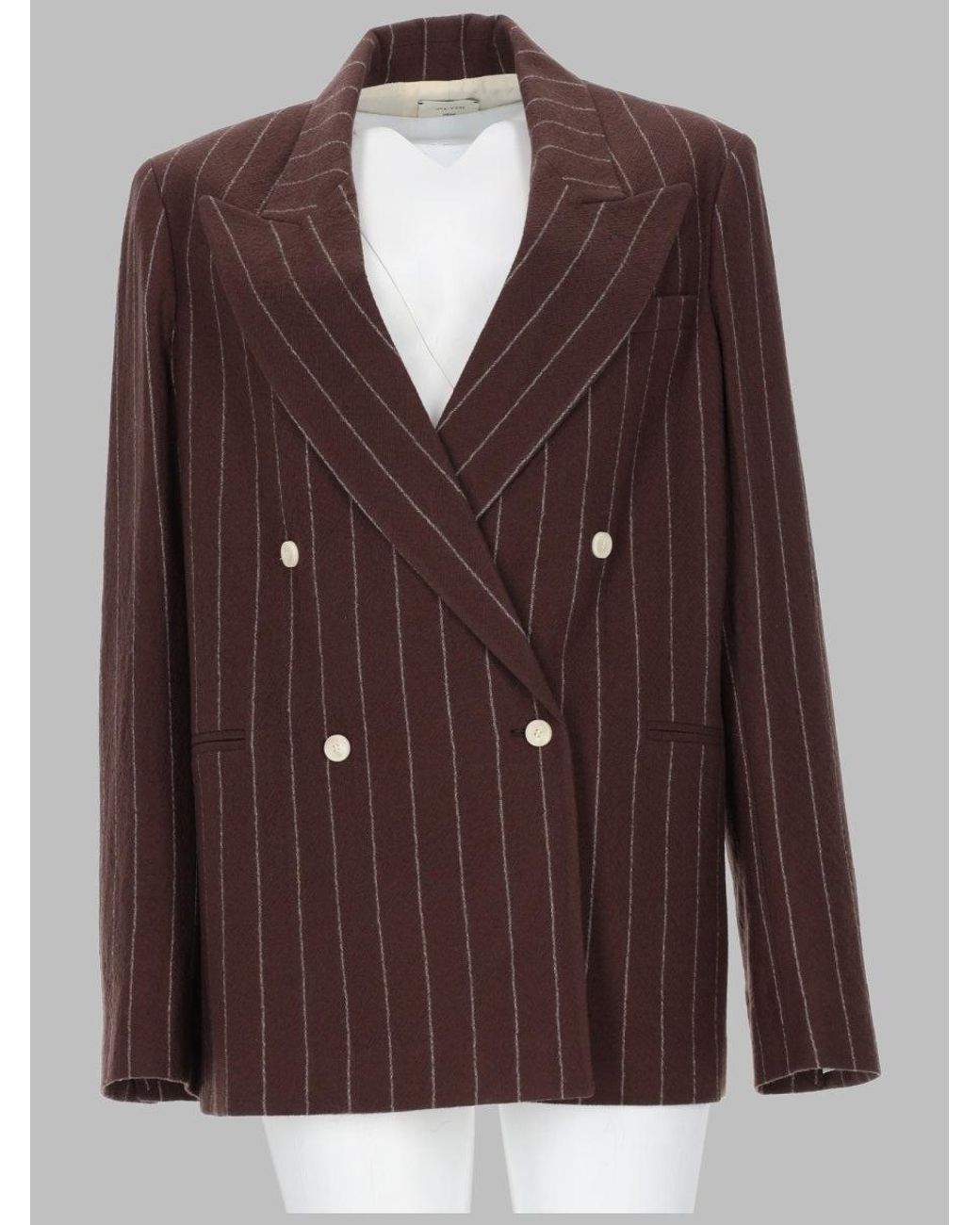 Alysi Brown Pinstriped Double-Breasted Wool Blazer