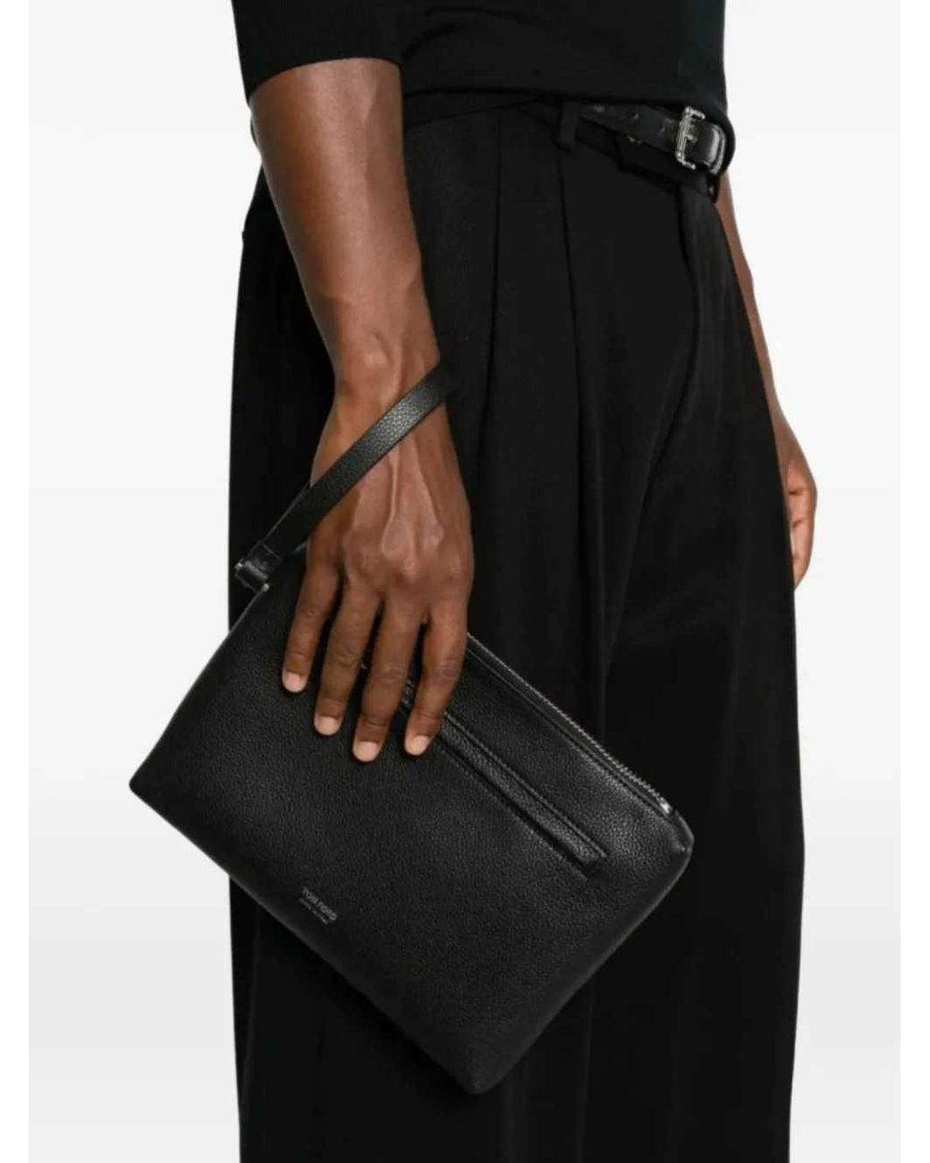 Tom Ford Black Grained Leather Pouch for men