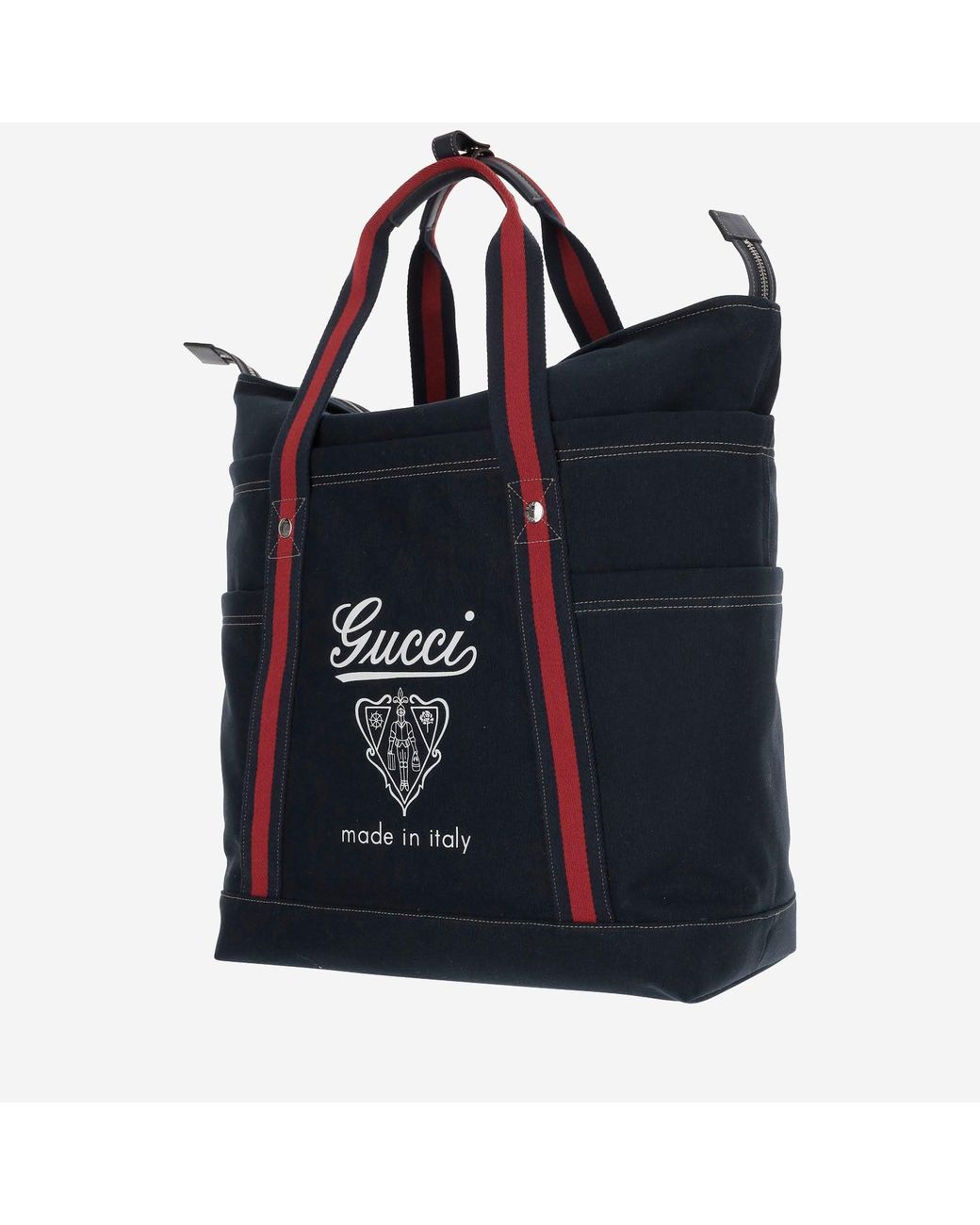 Gucci Blue Printed Fabric Bag Medium Size With Web Detail