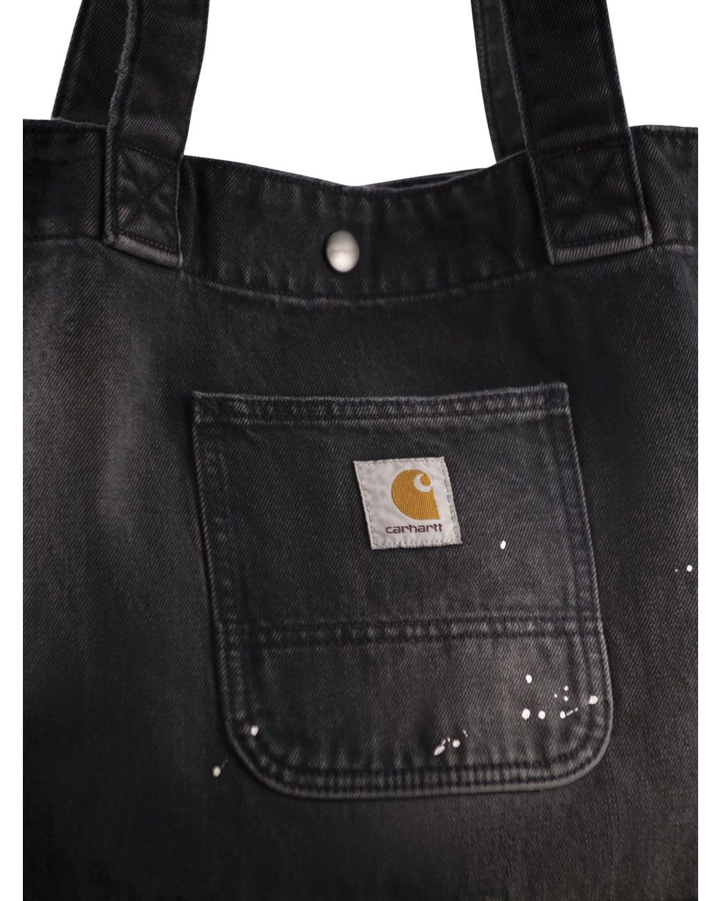Carhartt Black Washed Denim Tote Bag With Paint Splatter Detail