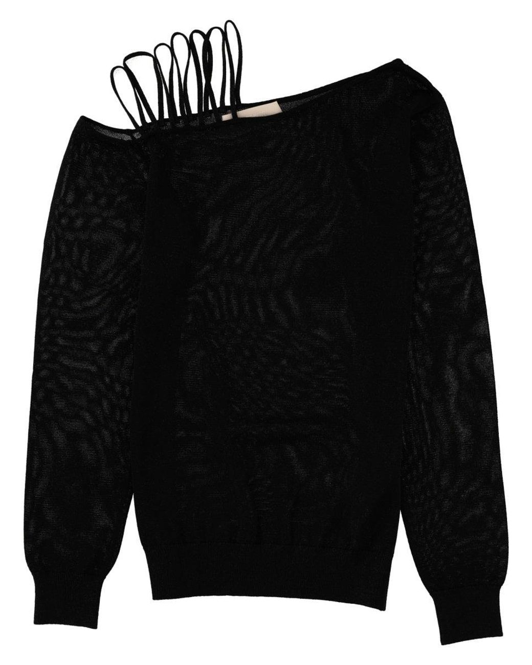 Circus Hotel Black Asymmetrical Strap-Detail Long-Sleeve Knit Top