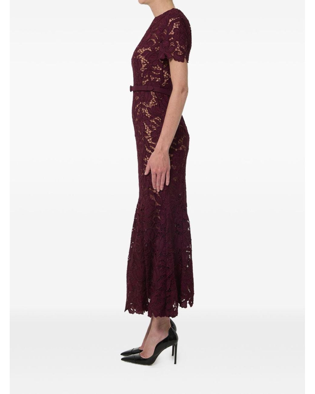 Self-Portrait Purple Burgundy Lace Midi Dress