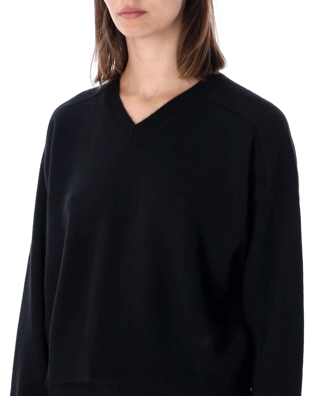 Loulou de Saison Black Cashmere V-Neck Boxy Sweater