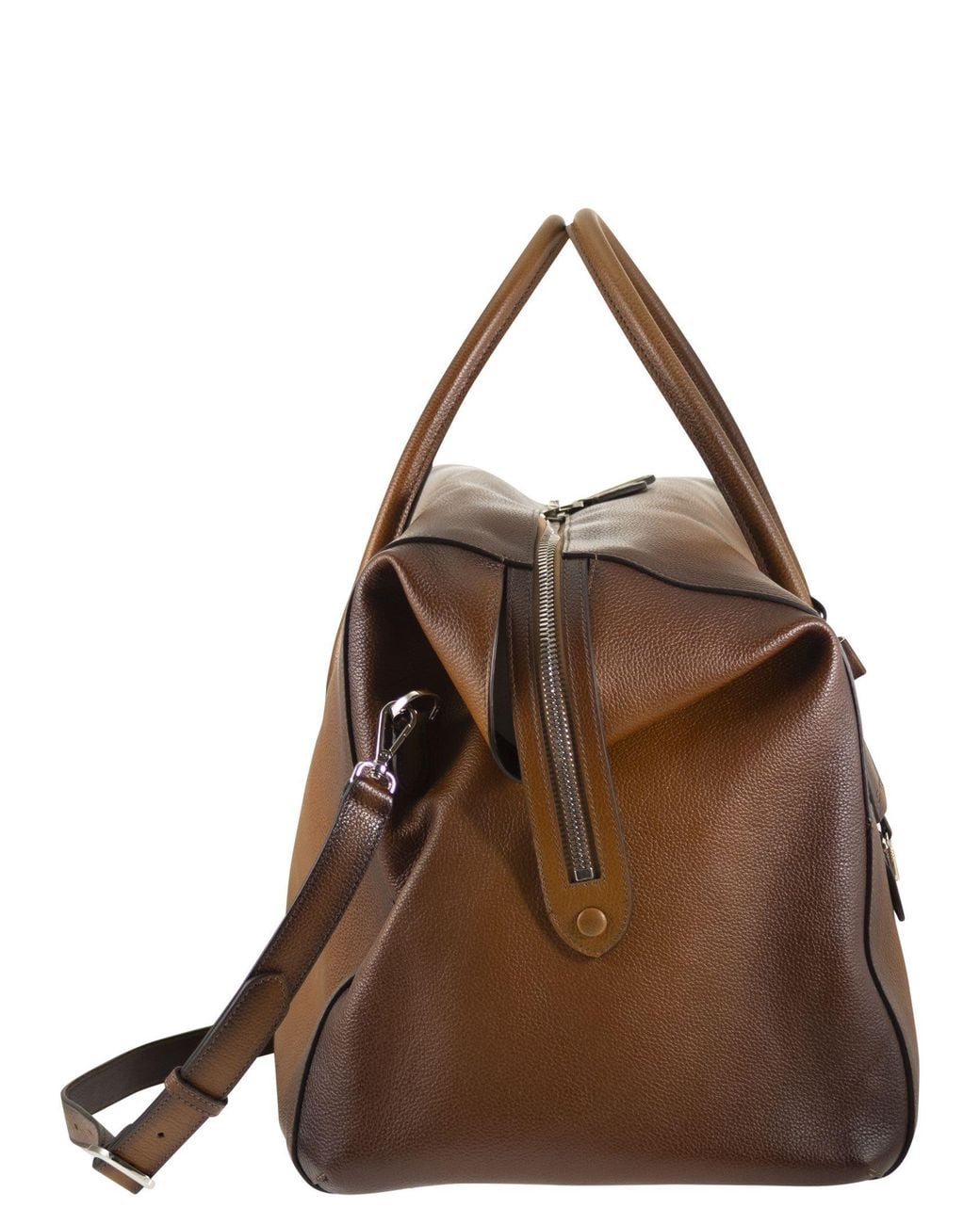 Santoni Brown Leather Holdall With Shaded Finish for men