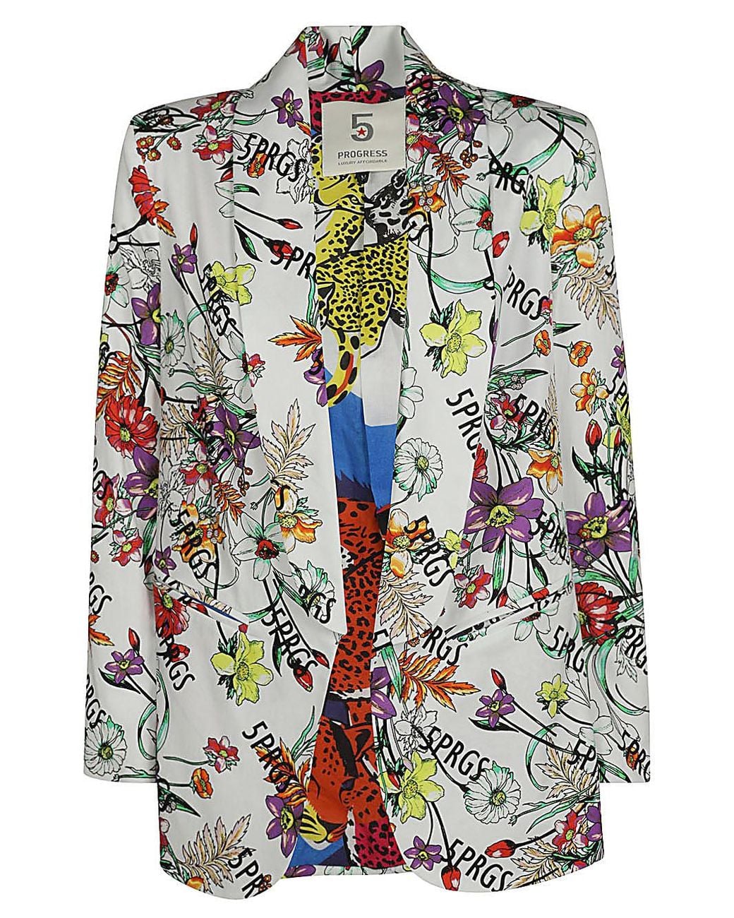 5 PROGRESS White Printed Single Breasted Jacket
