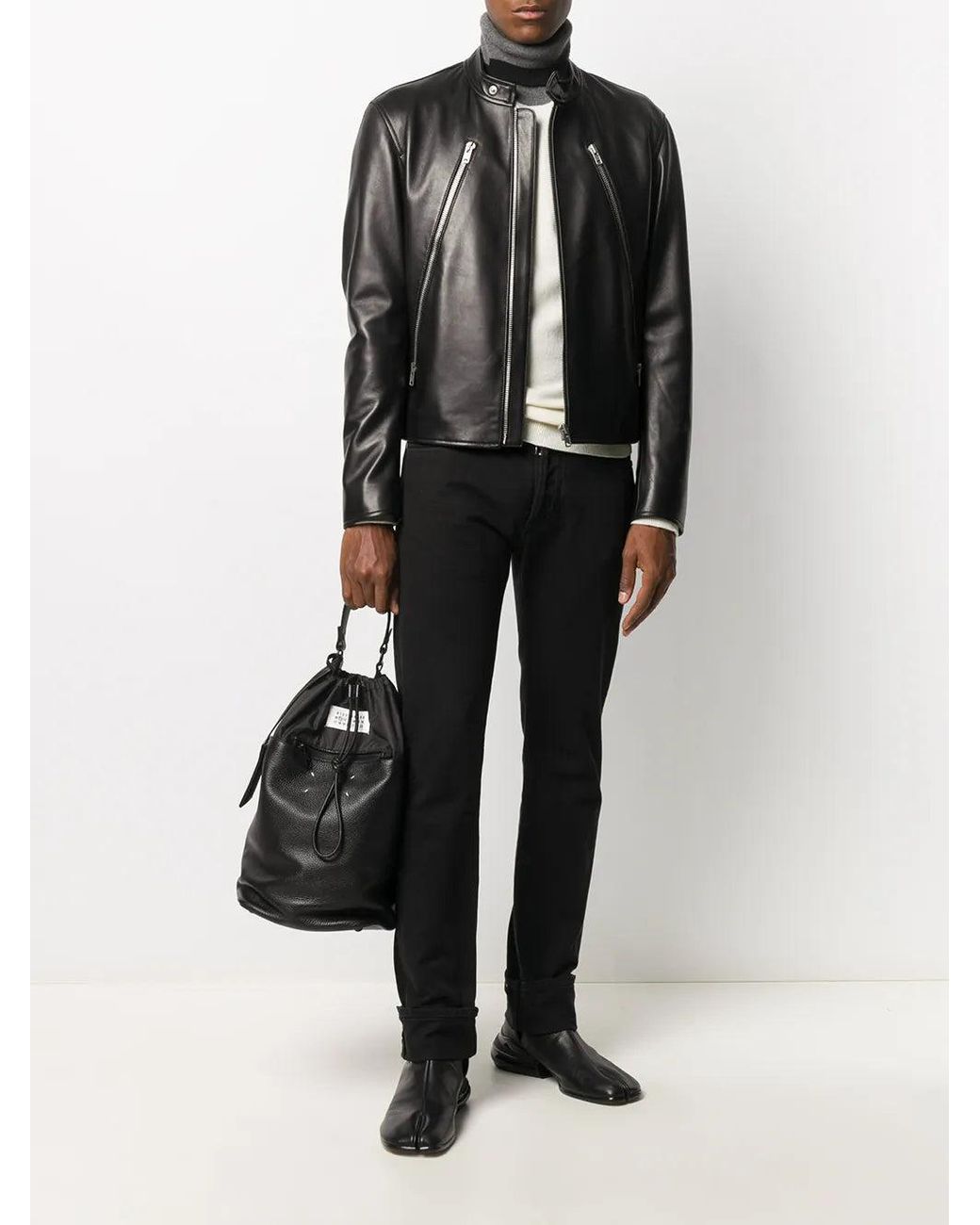 Maison Margiela Black Lambskin Leather Coat for men