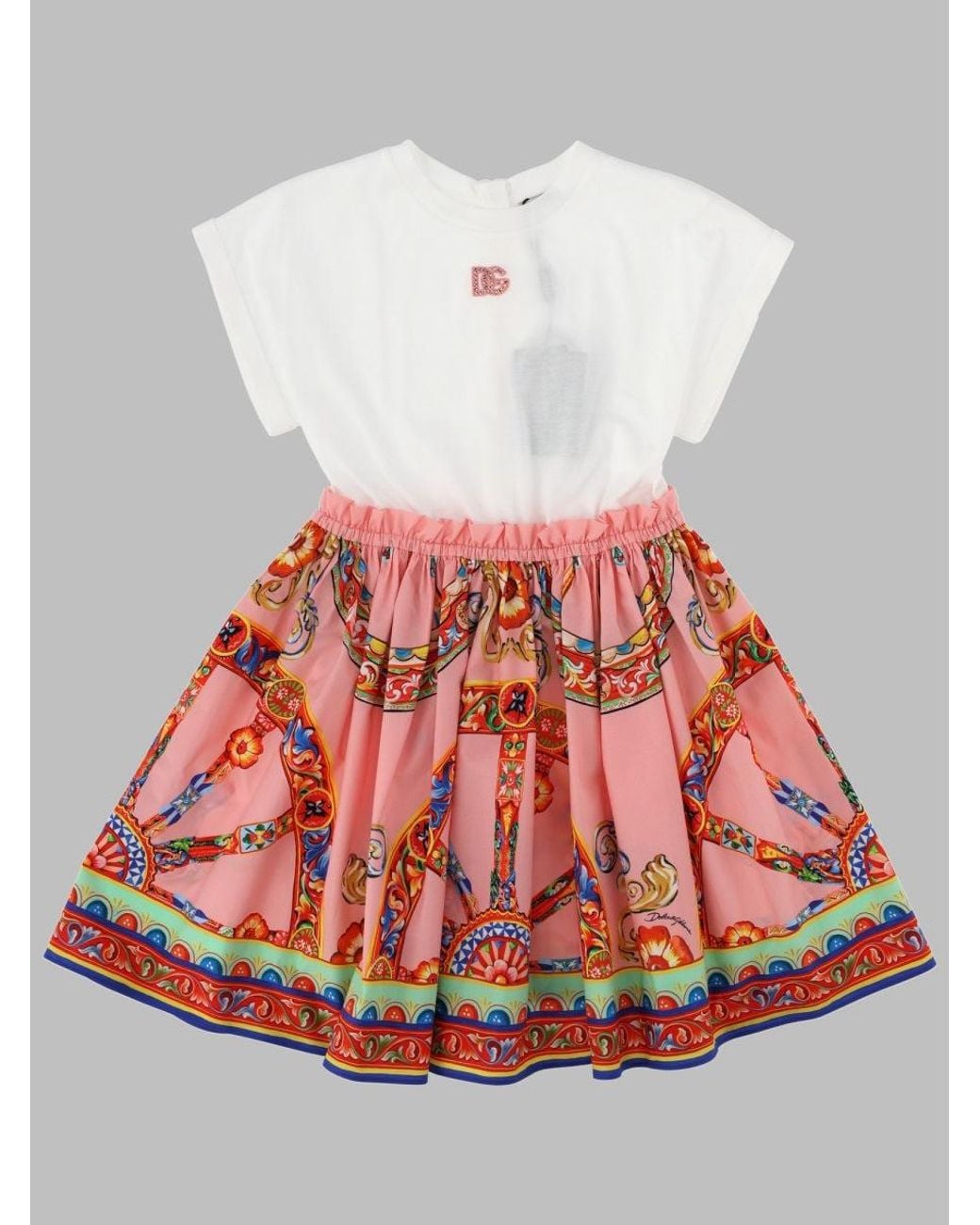 Dolce & Gabbana Red Vestito Con Gonna A Fantasia