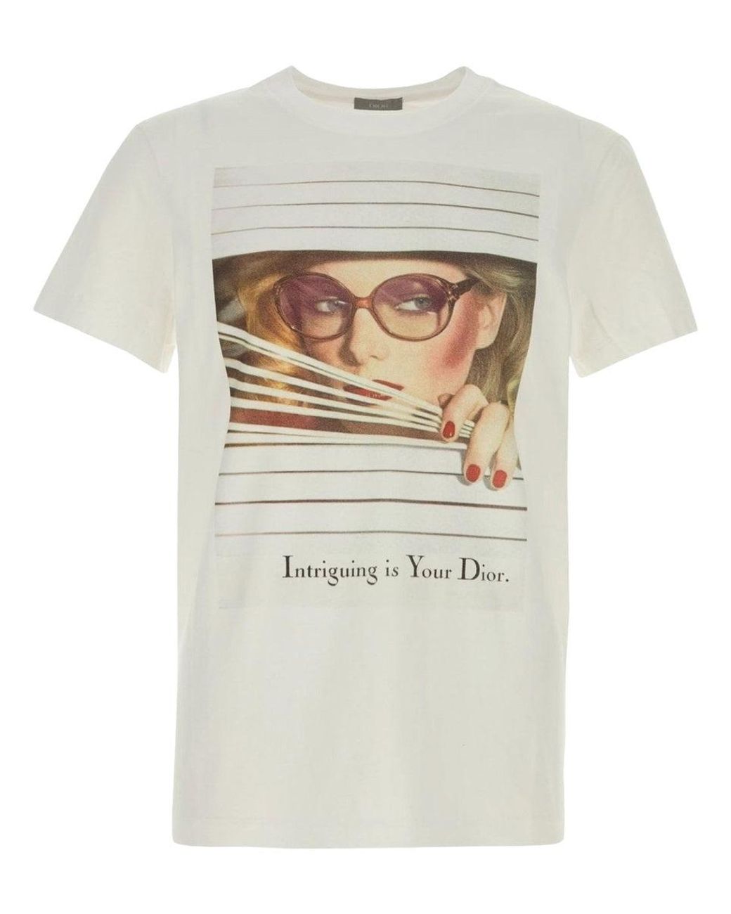 Dior White Printed Crew Neck T-Shirt for men
