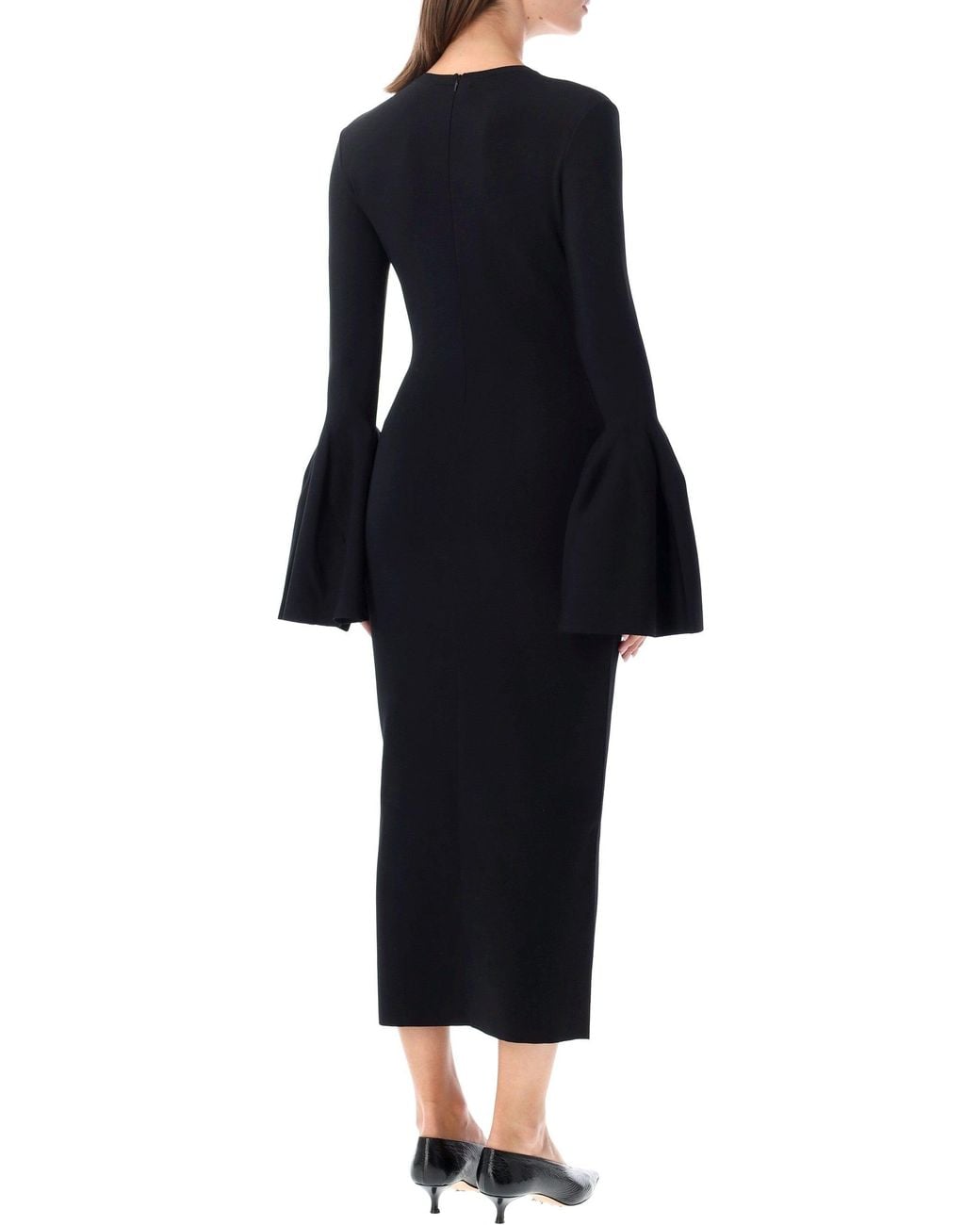 Stella McCartney Black Long Sleeve Flared Cuff Midi Dress