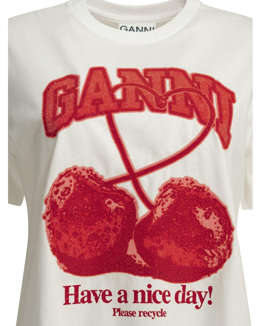 Ganni White "Cherries" Crewneck T-Shirt