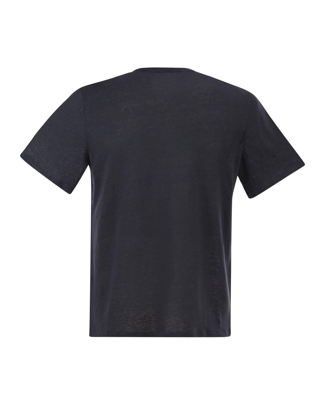 Majestic Black Stretch Linen T Shirt With Round Neckline