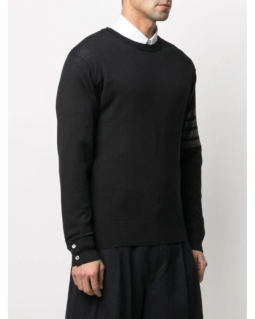 Thom Browne Black Classic Crewneck Pullover W/ Bar Stripe for men