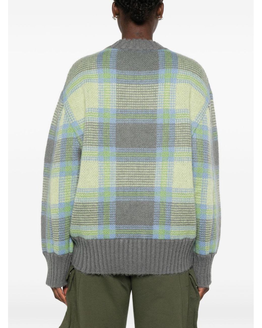 The Attico Blue Checked Wool Crewneck Sweater