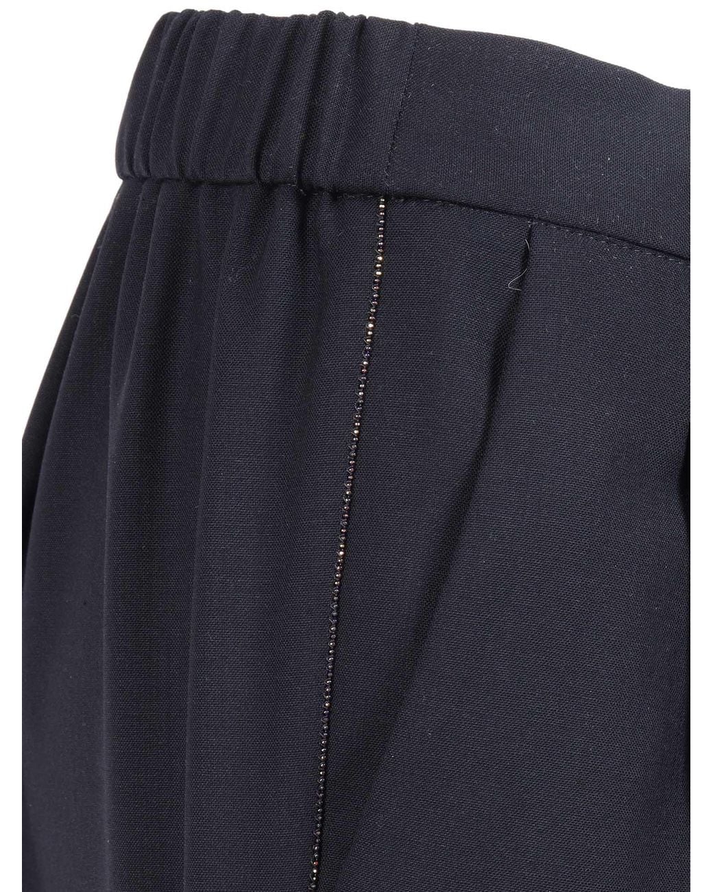Fabiana Filippi Blue Bistretch Wool Pleated Jogging Trousers With Filo Diamante