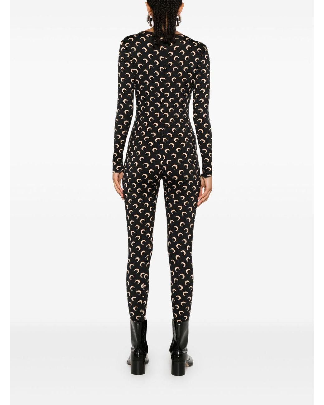 MARINE SERRE Black Moon Printed Stretch Jersey Catsuit