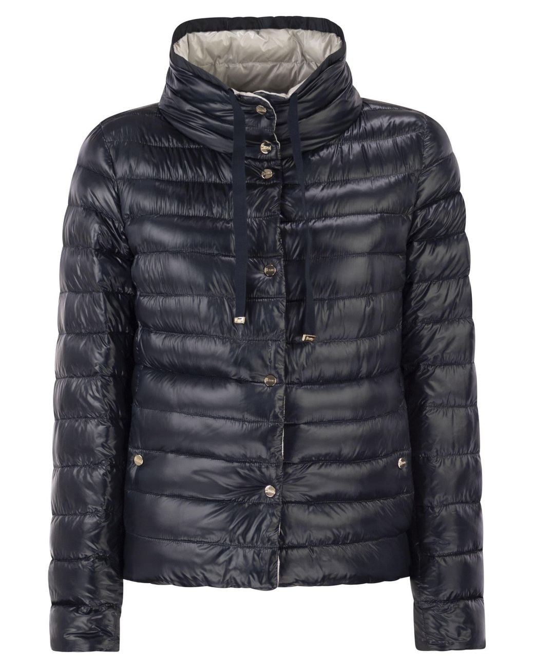 Herno Black Reversible Ultra-Light Nylon Down Jacket With Funnel Neck