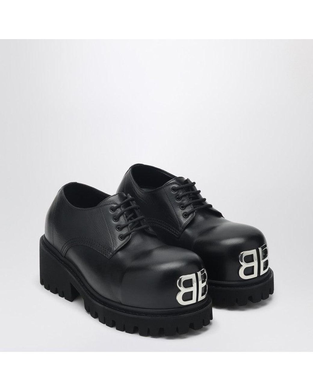 Balenciaga Oversized Toe Derby Dress Shoes With Metal Logo in